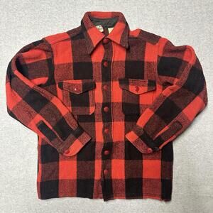 Vintage Woolrich Jacket Shirt Mens Large Red Black Wool Buffalo Plaid 60s 70s